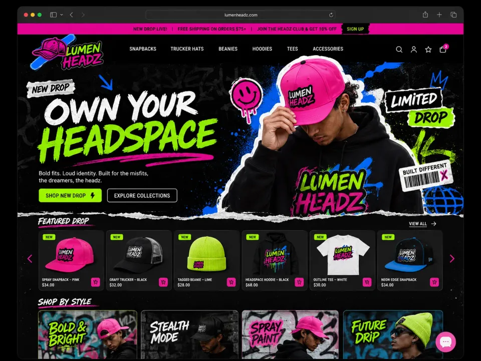 Página de inicio del tema Lumen Two en una tienda online de Katalo