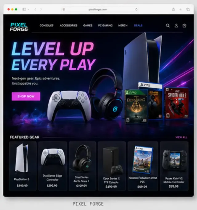 Vista previa del tema Pixel Forge para tienda online